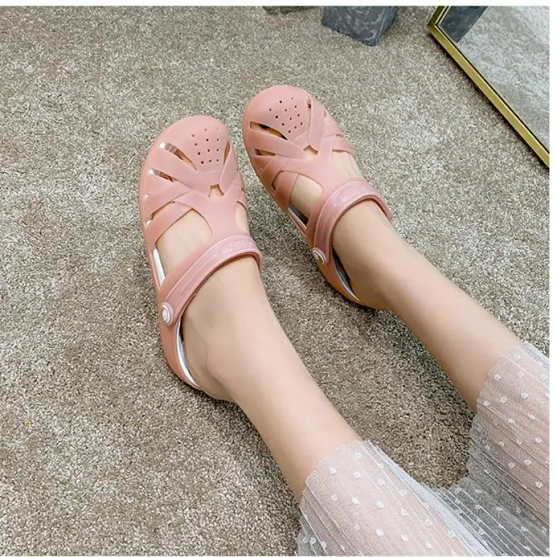 Size 35-40 Womens Sandals Summer Female Garden Shoes Slip-On Clogs Solid Hollow Slippers Soft Bottom Breathable Jelly Zapatos 20