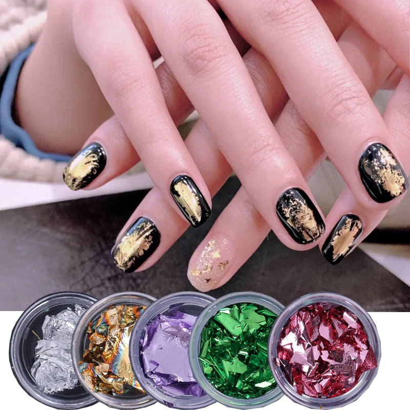 1 Box Gold Nail Decoration Fashion Party DIY Shiny Glitter Irregular Aluminum Tin Foil Face Makeup Nail Toe Nail Art Tools