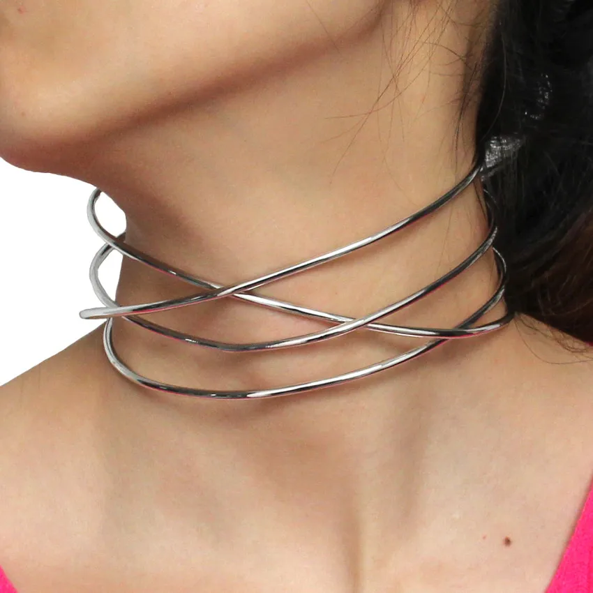 KDLUN Big Alloy Torques Necklaces For Women Statement Metal Choker Necklace Fashion Jewelry 2023 New Chunky Chocker Collar Punk