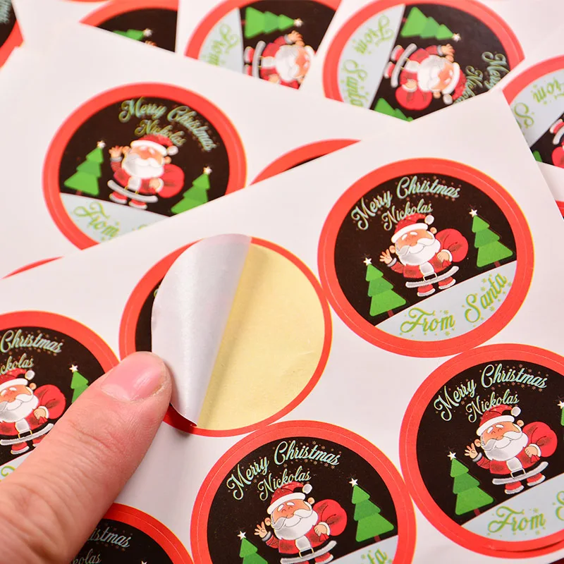 60Pcs Merry Christmas Sealing Sticker Santa Claus Tree Decoration CartoonWaterpoof DIY baby Toys Children Round 4CM