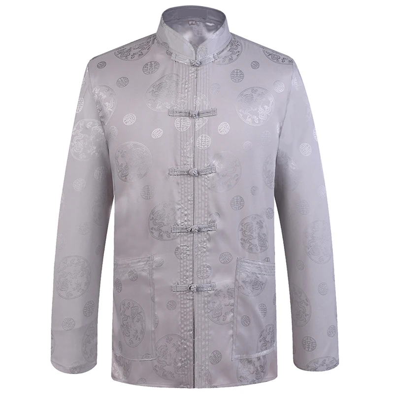 

Men'S Mandarin Collar Dragon Tang Suit Clothing New Chinese Traditional Long Sleeve Kung Fu Shirt Blouse Tops For Father 4XL