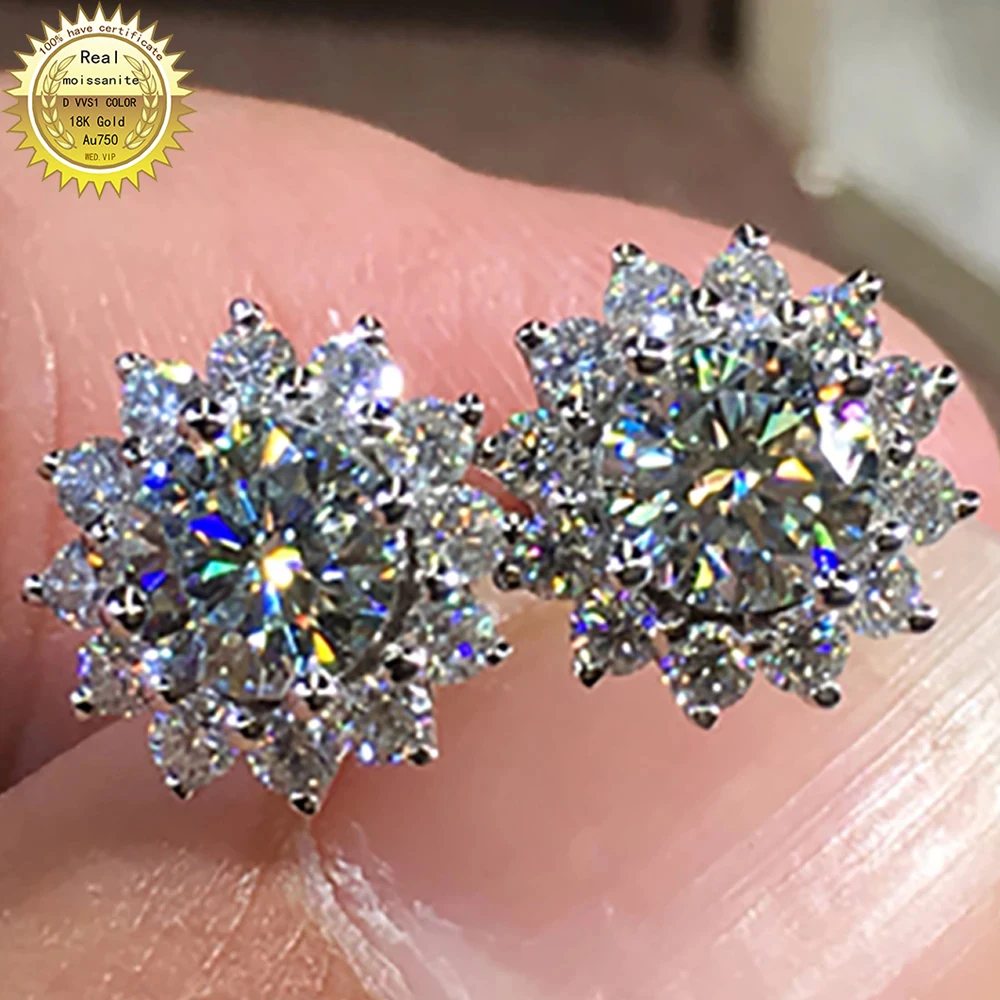 

10K Au417 White Gold 1 Carat Stud Earrings Women Present Wedding Anniversary Engagement Round DVVS Moissanite Diamond