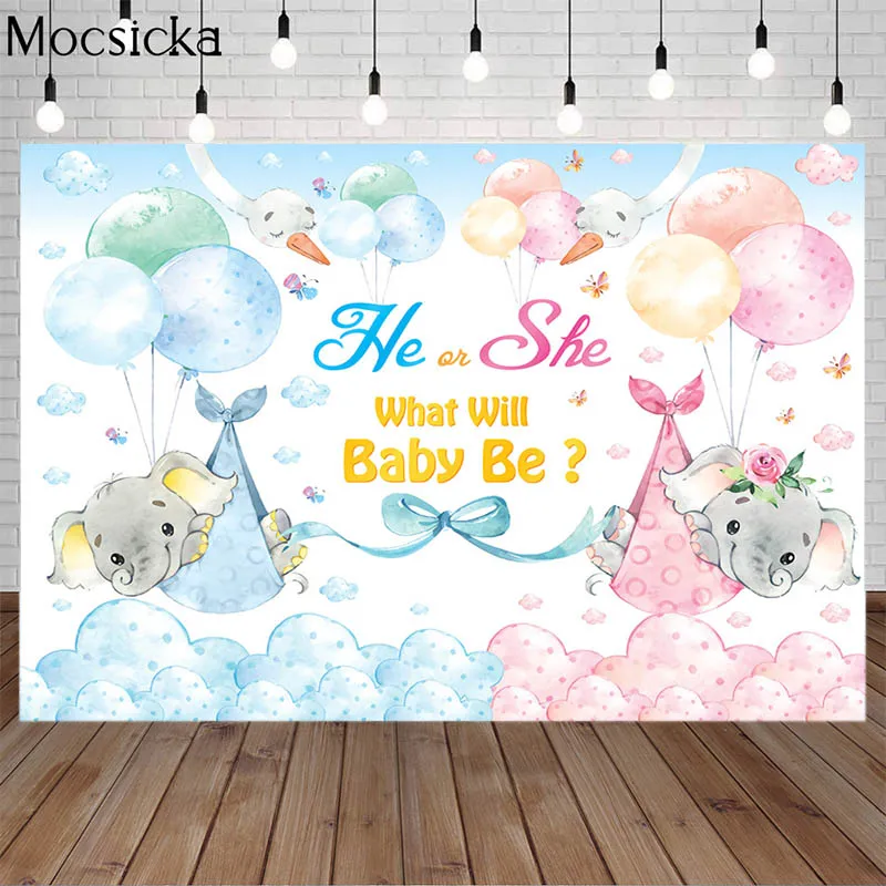 かわいい象の性別が明らかになる背景男の子または女の子赤ちゃんはサプライズパーティーの装飾とは何ですかベビーシャワーフローラルバナー