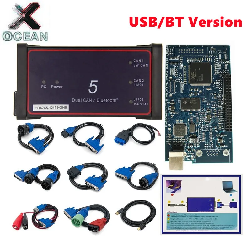 USB/Bluetooth Dpa5 Dearborn Protocol Adapter 5 Heavy Duty Truck Scanner CNH DPA 5 Works For Multi-brands Support Multi-language