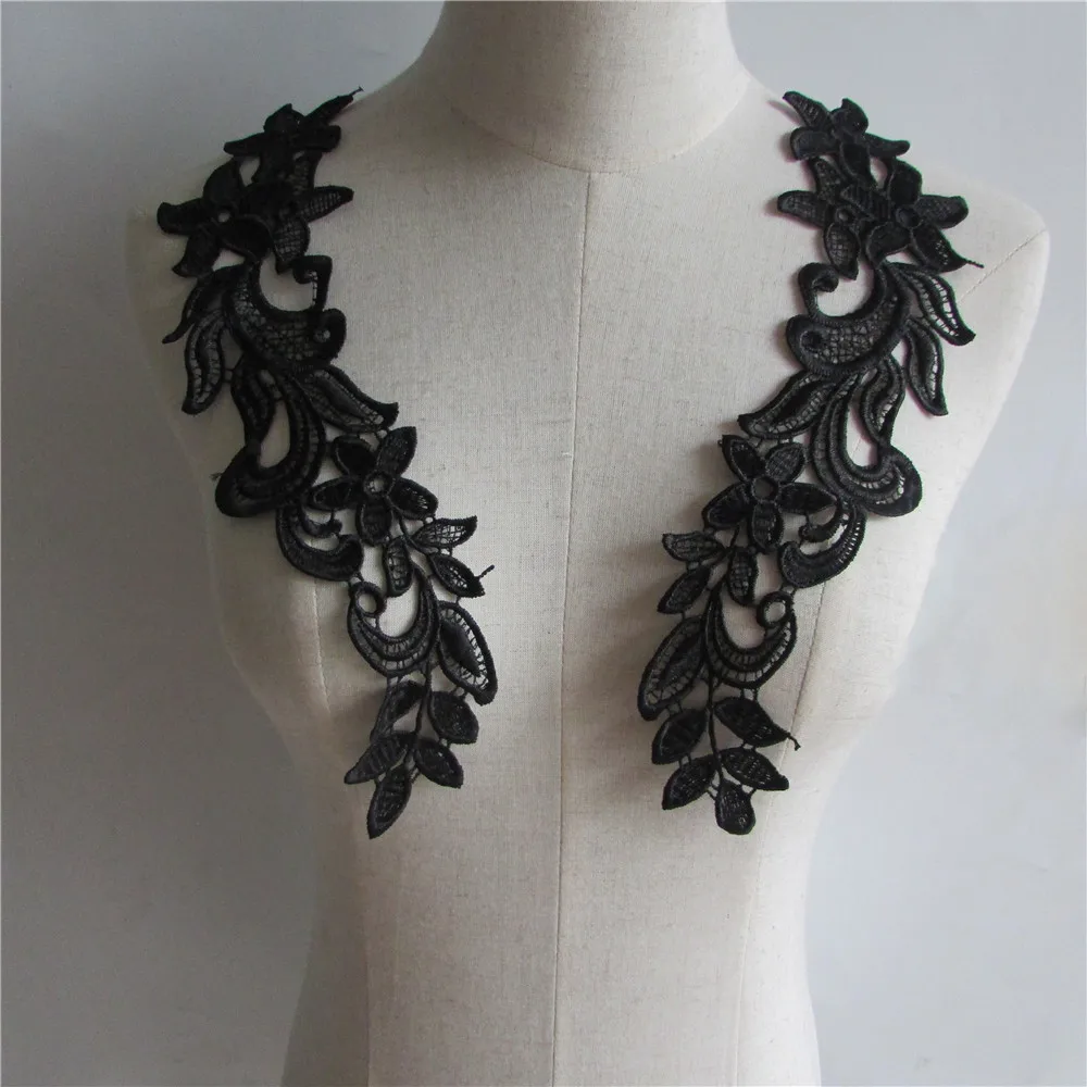 black Lace Collar Neckline Applique Embroidery Sewing on Patches Sewing Fabric Accessories a pair for sale free shipping