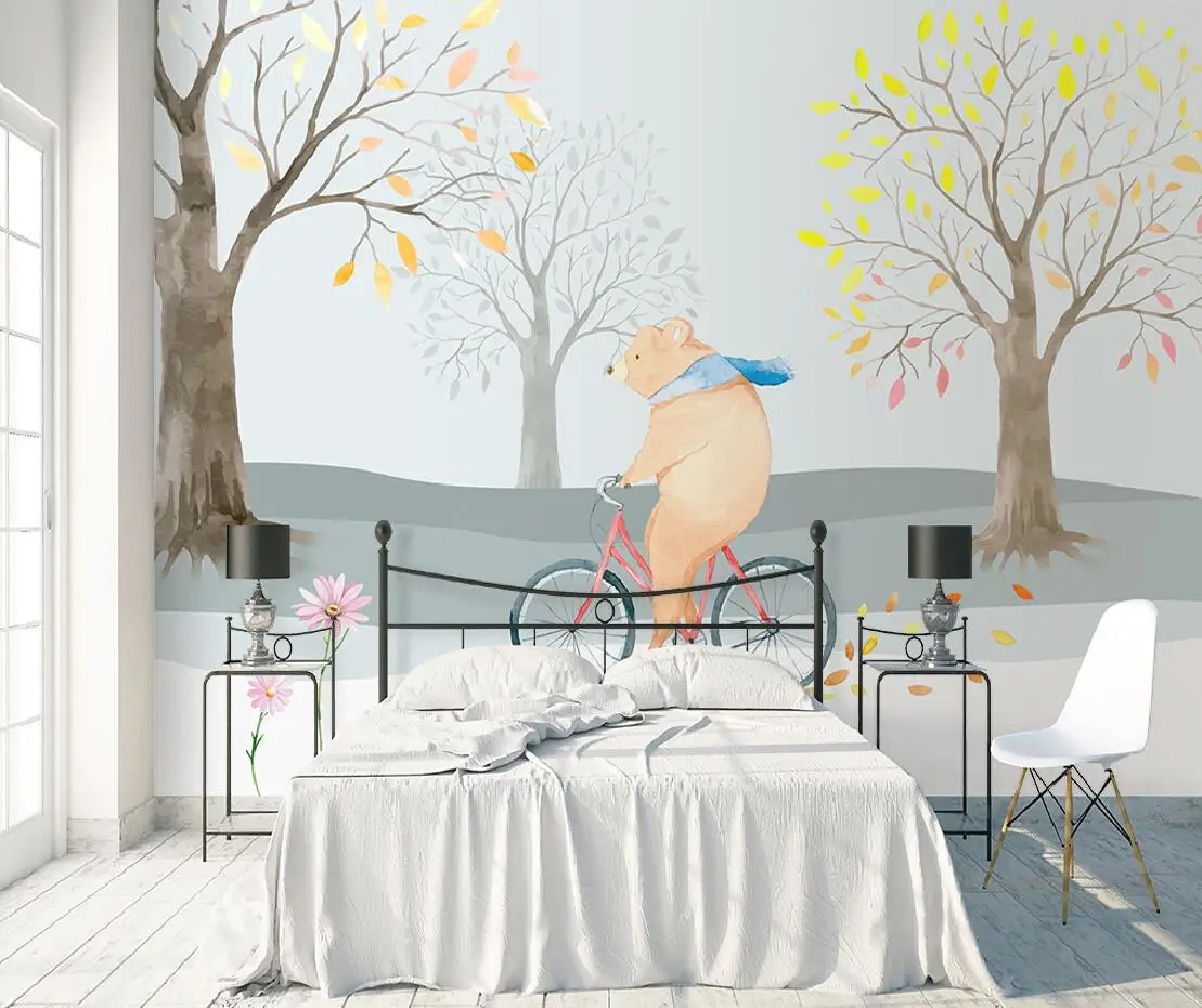 Custom wallpaper hand-painted forest small animal mural children's room TV background wall home decoration cartoon wallpaper
