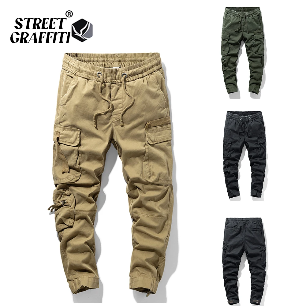 2023 New Spring Men's Cotton Cargo Pants Clothing Autumn Casual Fashion Elastic Waist Quality Pantalones Tipo Cargo Pants Men