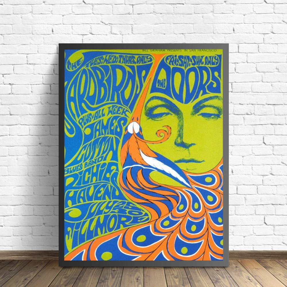 Door Psychedelic Music Poster Retro Concert Canvas Painting Wall Picture Art 6070s Indie Rock Music Blue Green Prints Home Decor