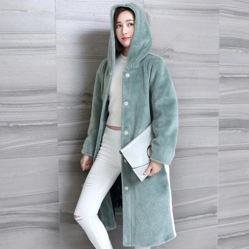 Winter Autumn Wool Coat Women Streetwear Sweet Long Sleeve Hooded Long Jackets Office Lady Single Breasted Woolen Overcoat