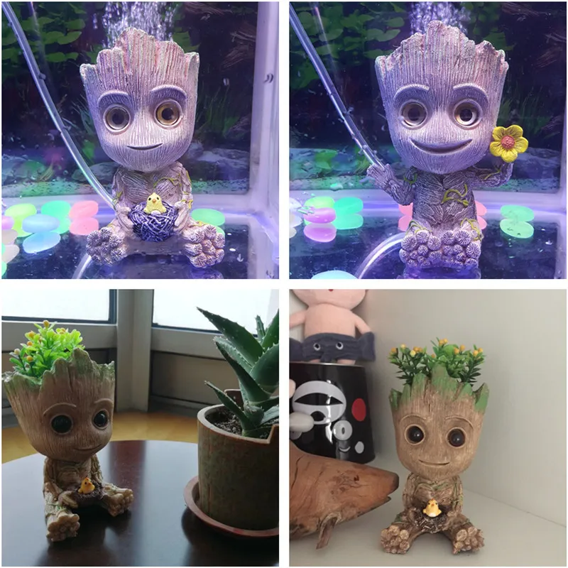 New Groot Tree Man Figurine Aquarium Decoration Air Bubble Trunk Driftwood Fish Tank Lanscaping Ornament Use with Air pump