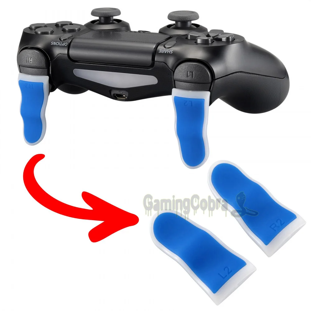 EXtremeRate PS4 프로 슬림 컨트롤러용 확장 트리거 버튼 익스텐더, 블루 화이트, 미끄럼 방지 L2 R2, 1 쌍