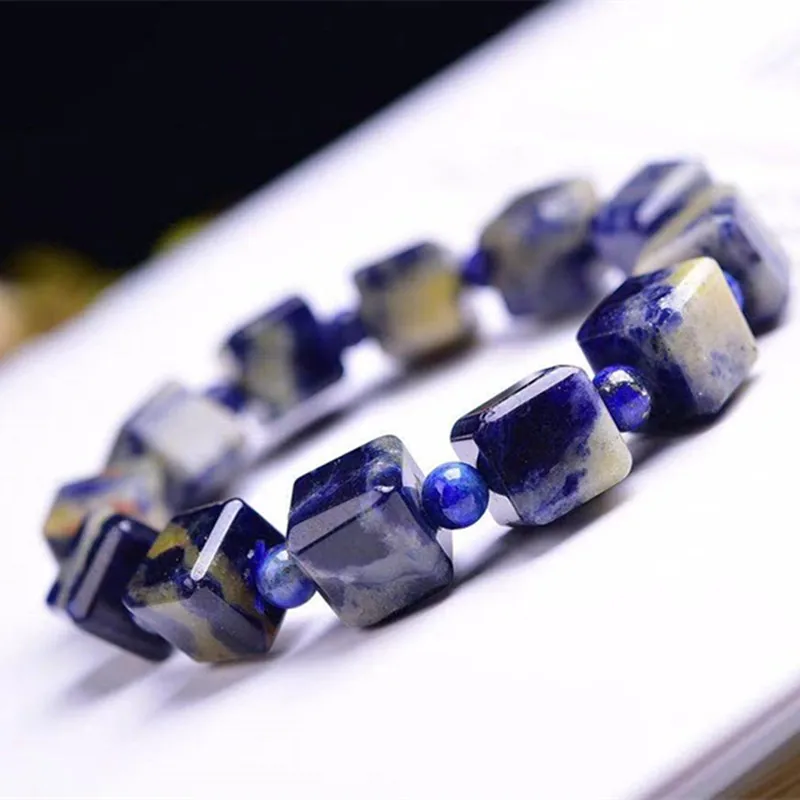 Natural Blue Stone Sodalite cube Bracelet Crystal Quartz Healing Women Men Jewelry Gift