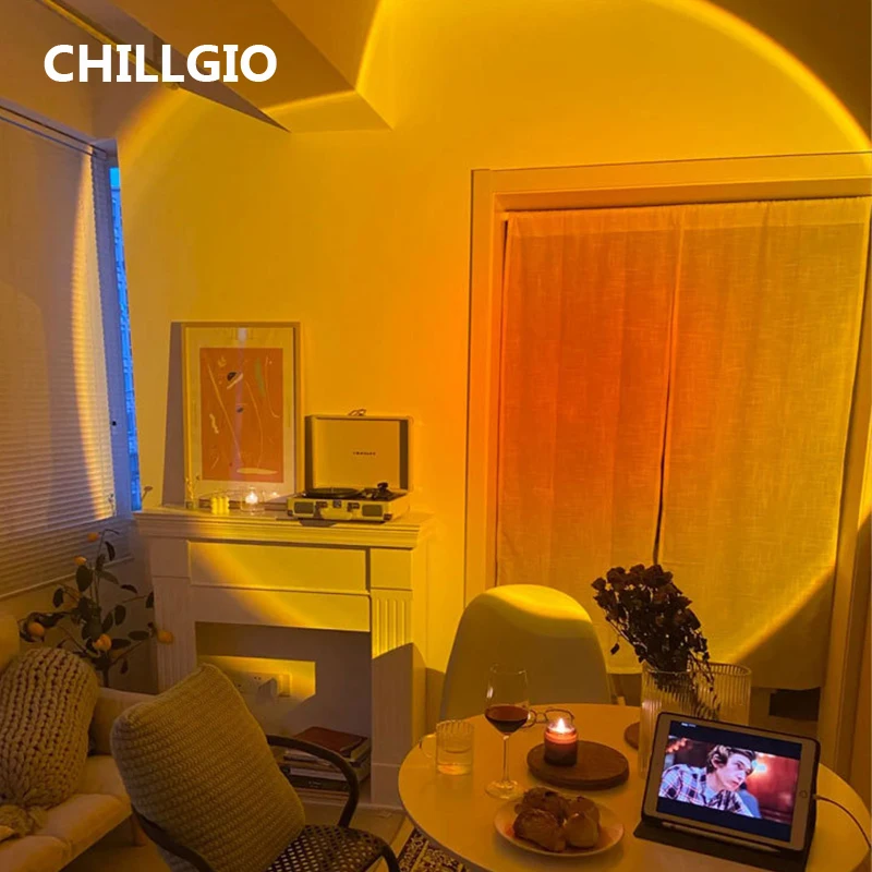 CHILLGIO Projection Sunset Lamp Rainbow Night Light Led Table Lighting Photography Background Bedside Projector Atmosphere Light