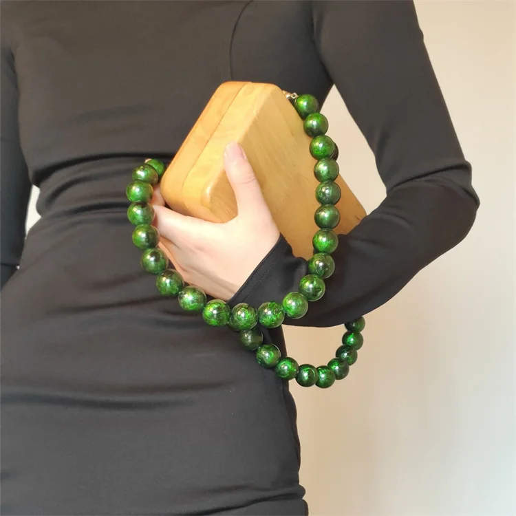 

Fashion new design women vintage green crossbody women luxury beads bag chain