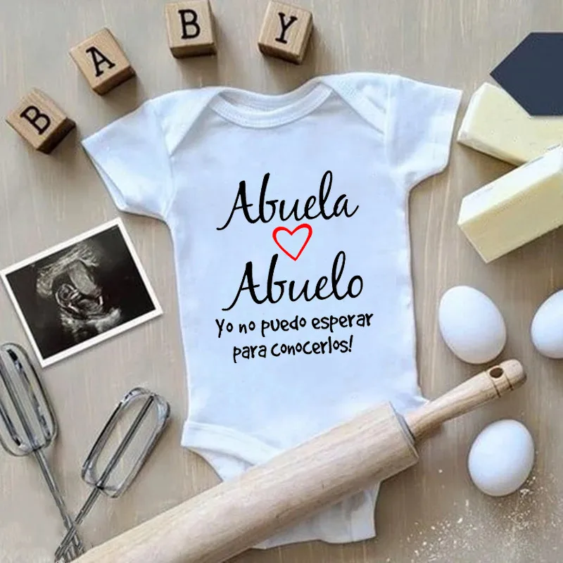 Abuela Abuelo Spanish Baby Newborn Bodysuits Rompers Announcement Pregnancy Reveal Grandparents Grandma Grandpa Surprise Gift