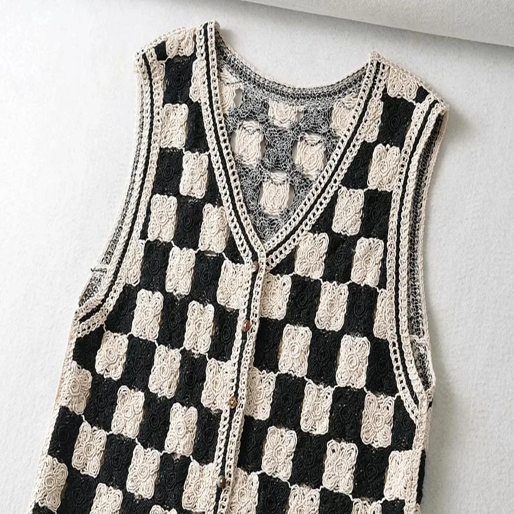 

MINDYGOO High Quality Custom Logo Factory Personality Checkerboard Design Waistcoat Early Autumn Women Slim Hit Color Coat