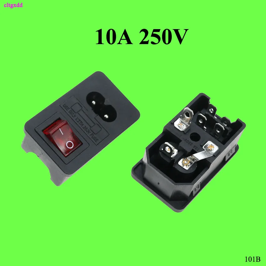 cltgxdd 1pcs AC 250V 10A 2 Pins C8 Power Inlet Socket Connector socket with fuse with boat small switch three-in-one card