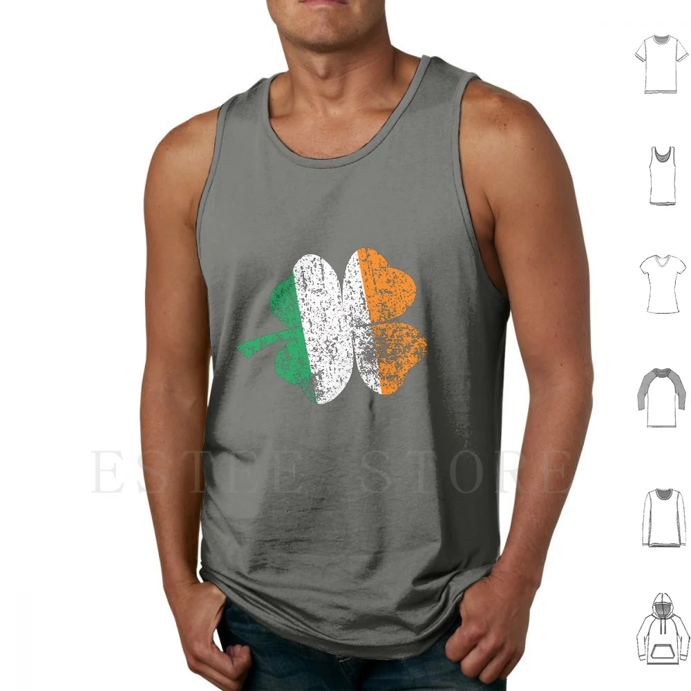 Vintage Irish Shamrock Flag Day T-Shirt-Time For Some Shenanigans Gift Irish Flag In Shamrock Tank Tops Vest Sleeveless Day