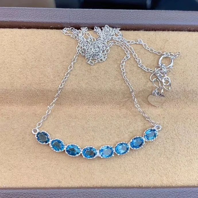 KJJEAXCMY fine Jewelry 925 Sterling Silver Natural blue topaz Girl new trendy Pendant Necklace Support Test Chinese style