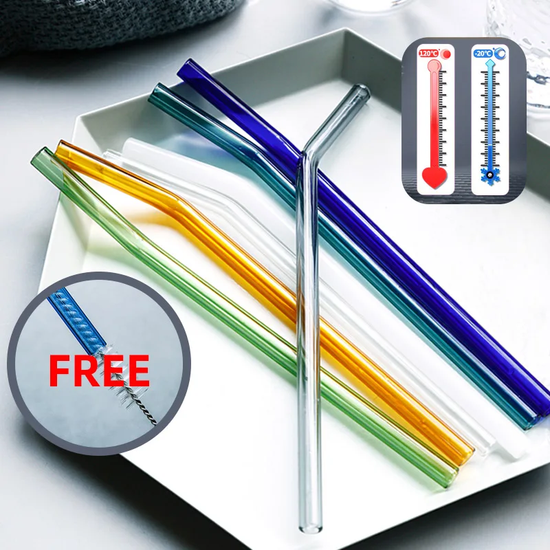 High Borosilicate Glass Straws Reusable Glass Straws Set Multi-Color Glass Smoothies Drink For Cocktail Bubble tea with Brushes