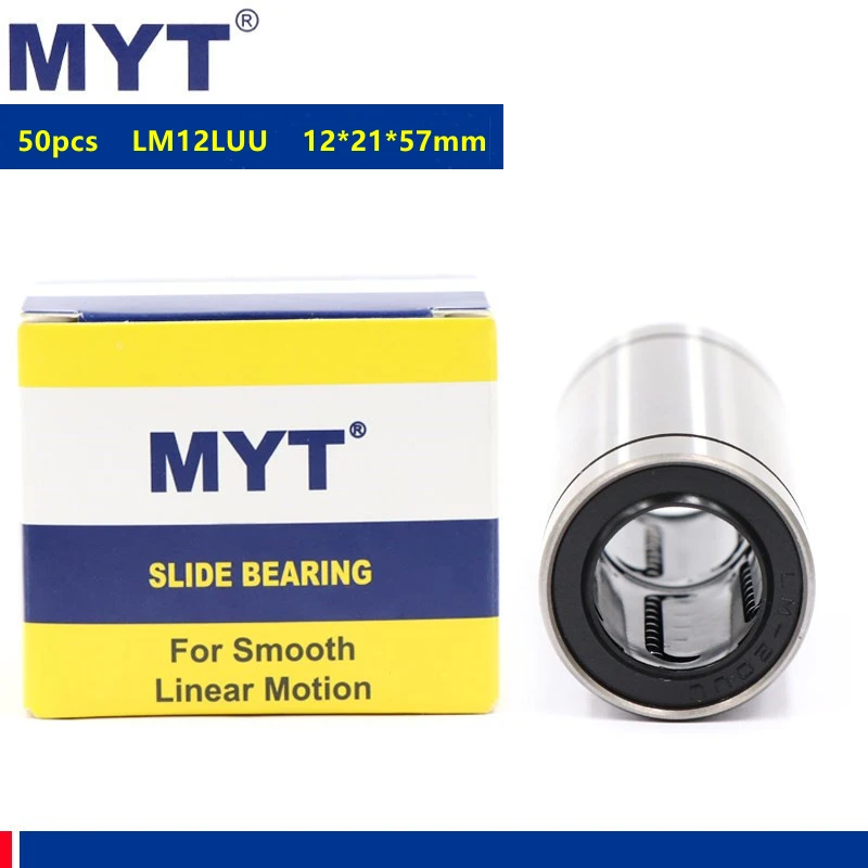 

50pcs MYT high precision LM12LUU 12x21x57mm Linear Bearing bushing LM12L for 12mm Rods Linear Rail shaft 3D Printer CNC parts