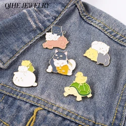 Meow Kitten Enamel Pin Animal Series Three Cats Hugging Cartoon Tortoise Metal Badge Lapel Brooch Kids Gift Hat Bag Jewelry