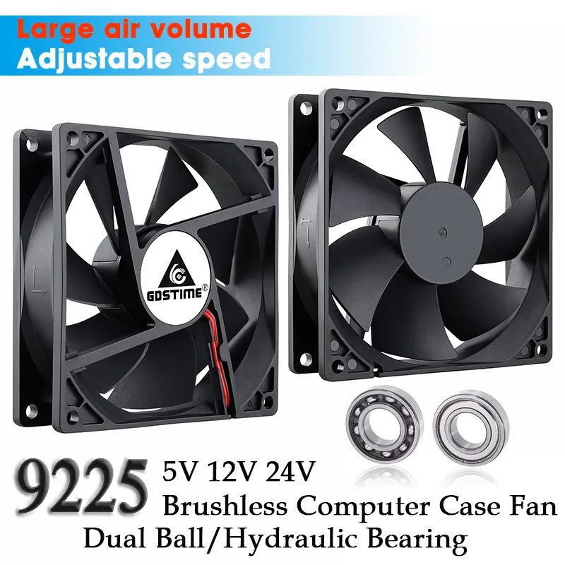 Gdstime DC 5V 12V 24V 48V 90mm Computer Cooler Fan 92x25MM PC Case CPU Brushless Cooling Fan Hydraulic/Dual Ball 9CM Radiator