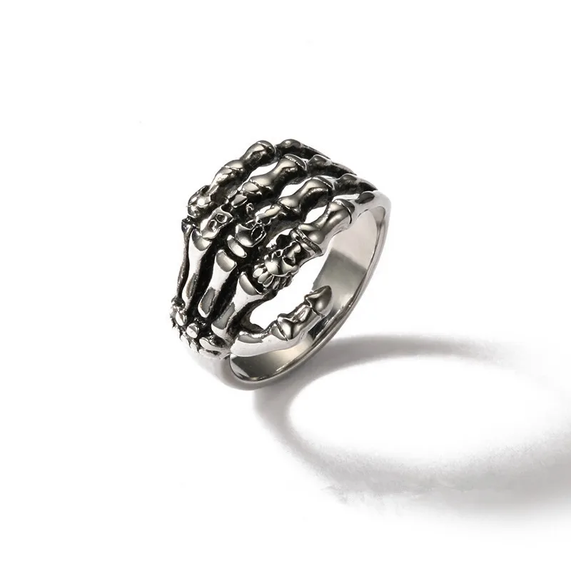 Domineering Skull Ghost Paw Hand Bone Plating Alloy Ring Men Retro Punk Hip Hop Gothic Accessories Banquet Jewelry Gifts