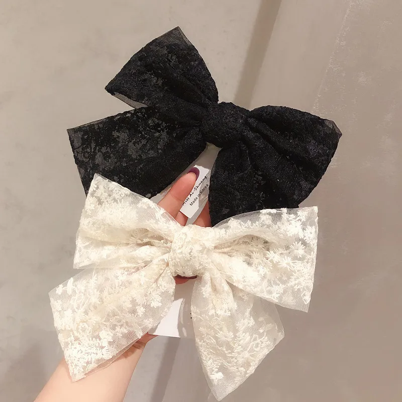 New Fashion Women Girls Cute Black White Cotton Lace Flower Bow Ribbon Hairpins Sweet Headband Hair Ornament Hair Accessories