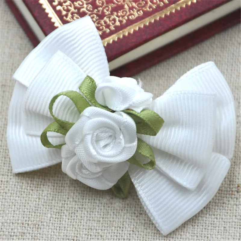 4 Pcs Mix Beautiful Rose Grosgrain Bow Applique Wedding Craft Flowers Decoration B135