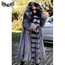 BFFUR-Casacos de pele de raposa prateada para mulheres, pele inteira, grossa, quente, sobretudo, alta qualidade, moda luxuosa, inverno