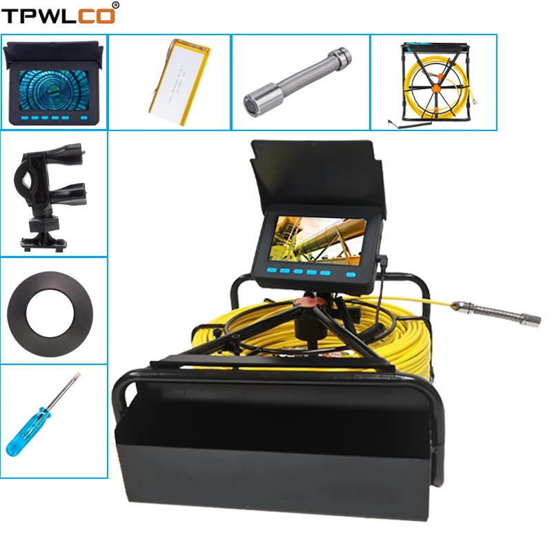 Pipe Drain Inspection Cleaner 1000TVL LED Professional Camera System With 4.3inch LCD Monitor 10-50m 17mm CCTV Camera With DVR