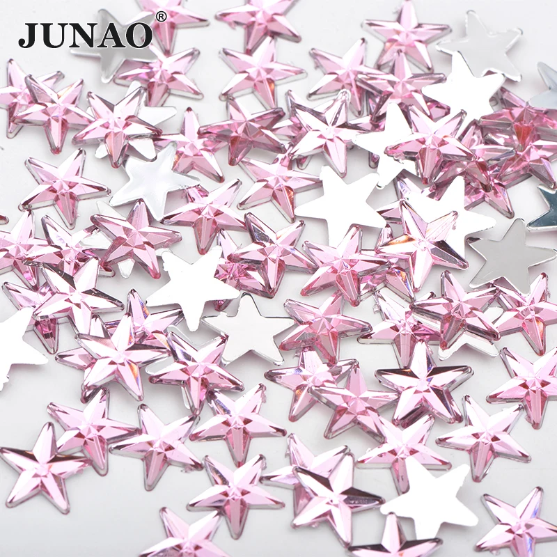 JUNAO 100pcs 10mm Black Color Star Rhinestone Stickers Flat Back Acrylic Stone Nail Art Decoration DIY Face Crystal Strass