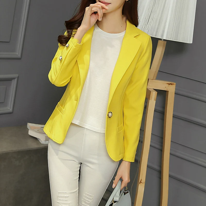 Yellow Black Women Blazer 2022 Spring Autumn Ladies Business Office Suit Jackets Female Single Button Blazers Tops Coat S-XXL