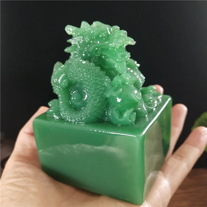 Figurki chińskiego smoka figurki Big Man-made kamień Imperial Jade Seal rzemiosło rok zodiak smok rzeźba do dekoracji domu