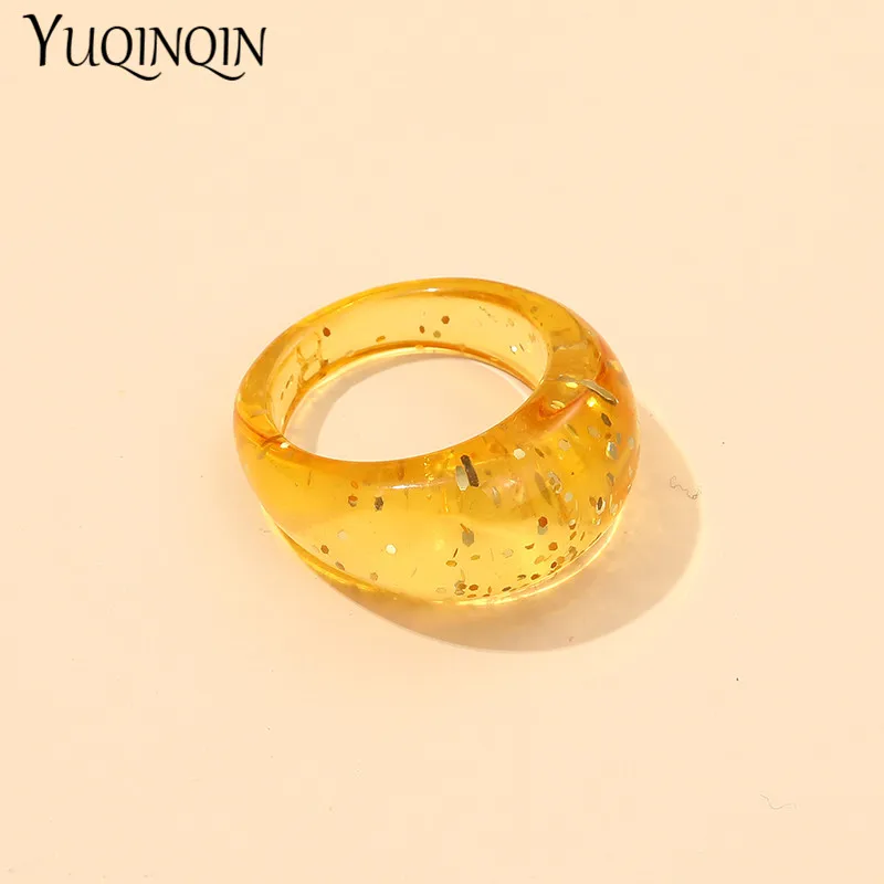 Trendy Transparent Acrylic Finger Ring For Girls Vintage Accessories Sequins Chic Rings Set For Women Minimalist Fashion Jewelry