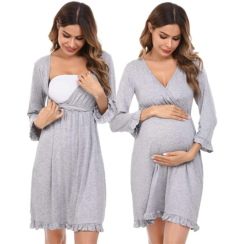 

Pregnant Women Nursing Dress Breastfeeding Pregnancy Dresses Maternity Pajamas For Hospital Nightgown Lace Sleepwear Childbirth