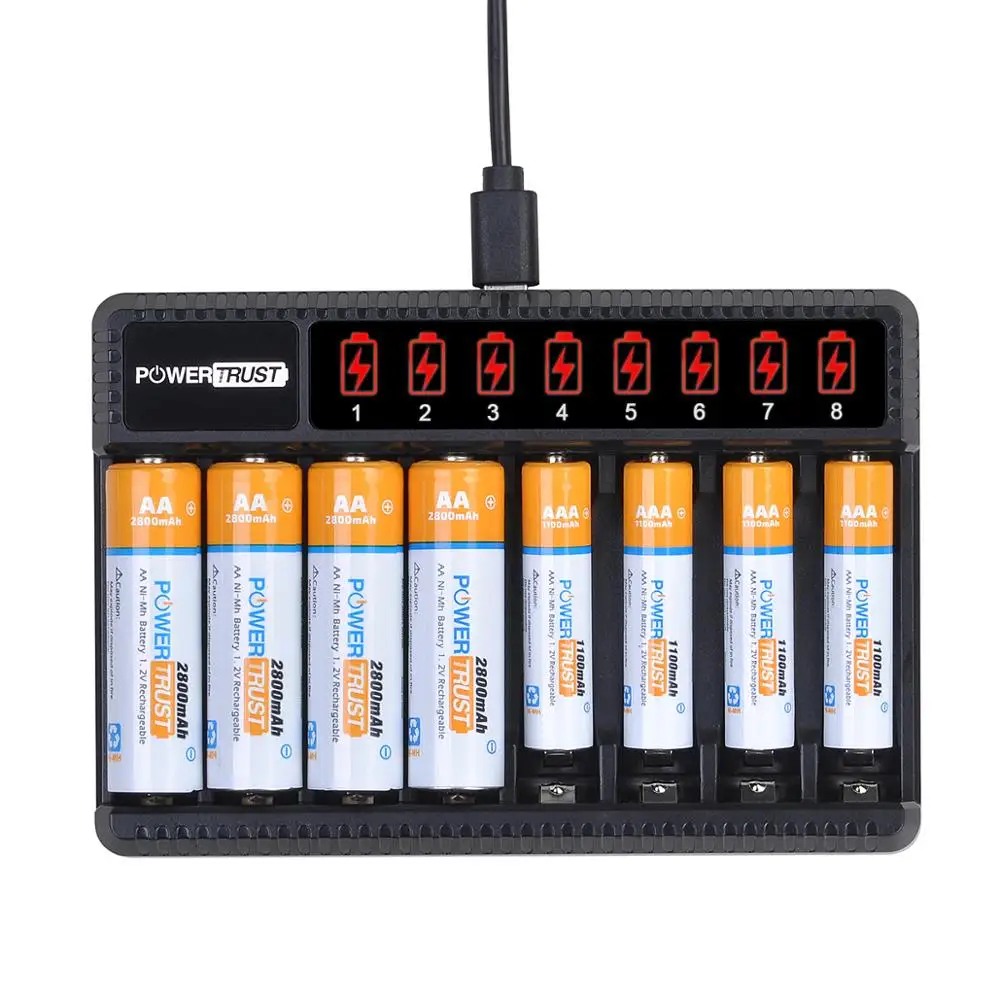 8 Batterie Ricaricabili AA POWEROWL 2800mAh 1.2V Ni-MH 1200 Cicli