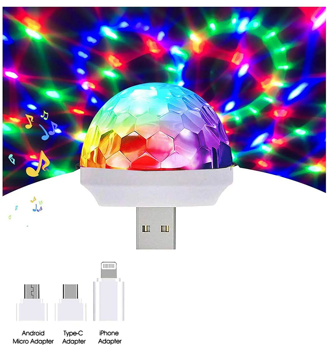 USB Mini Disco Light, DJ Club Party Car Atmosphere Light LED Small Magic Ball, Sound Control Strobe Stage Lamp for Mobile Phone