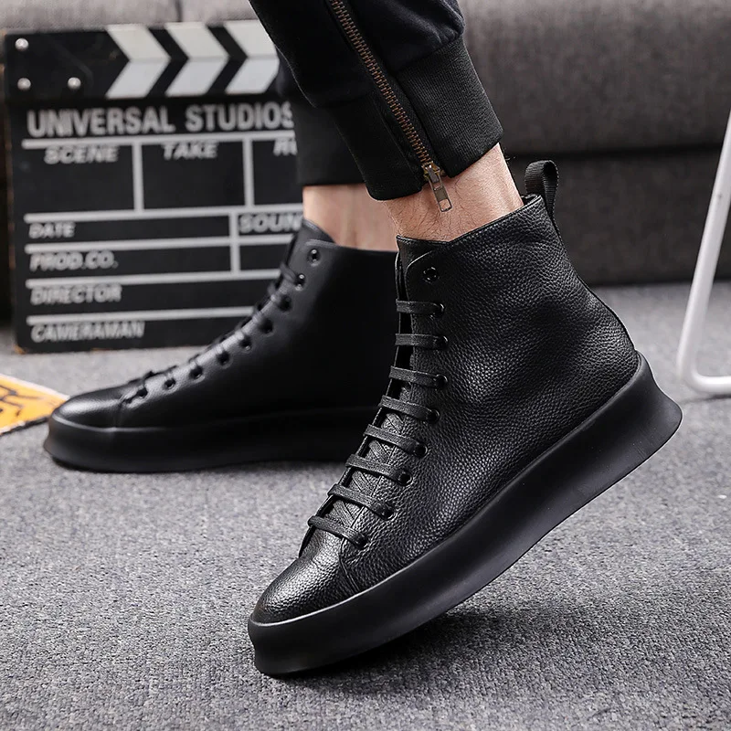 Ankle Boots Men Red Black White Casual Shoes Genuine Leather Luxury Personalized Original Design Boots zapatillas de hombre