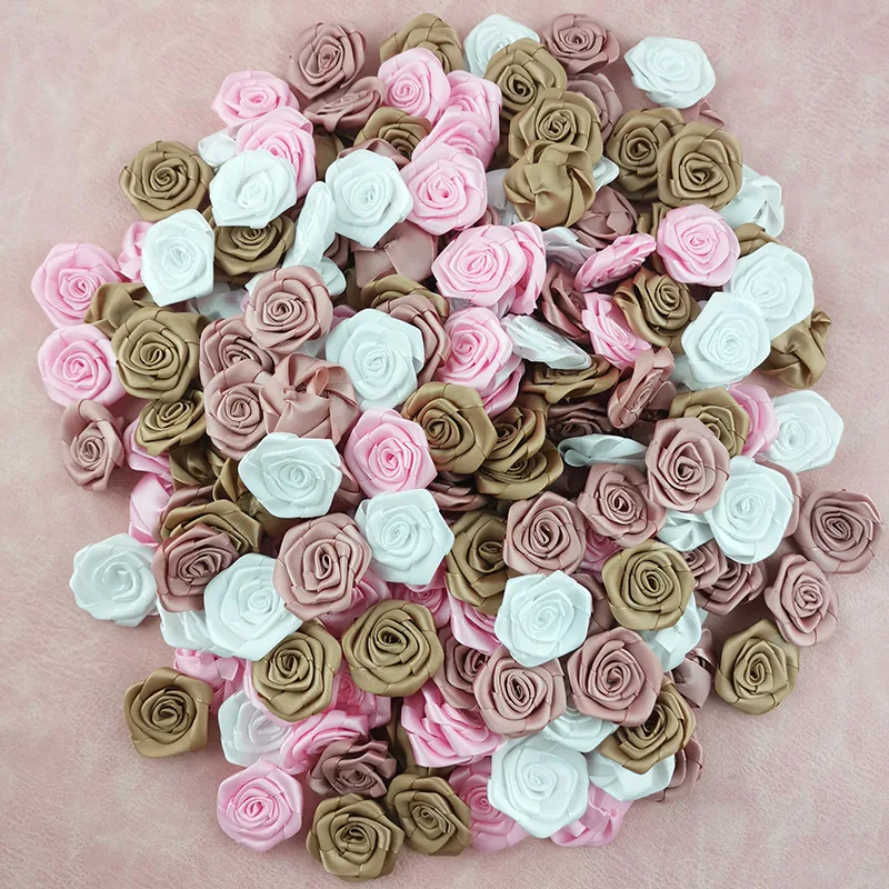 (30Pcs/pack) 4CM High Quality Satin Rosette For Home Wedding Party Clothing Decoration Scrapbooking DIY Ribbon Crafts Supplies