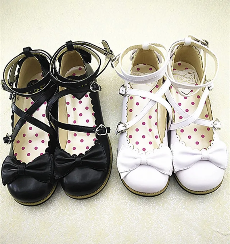 Księżniczka śliczne buty vintage okrągłe głowy na niskim obcasie kobiet buty college style koronki bowknot krzyżowe wiązanie kawaii buty loli cosplay