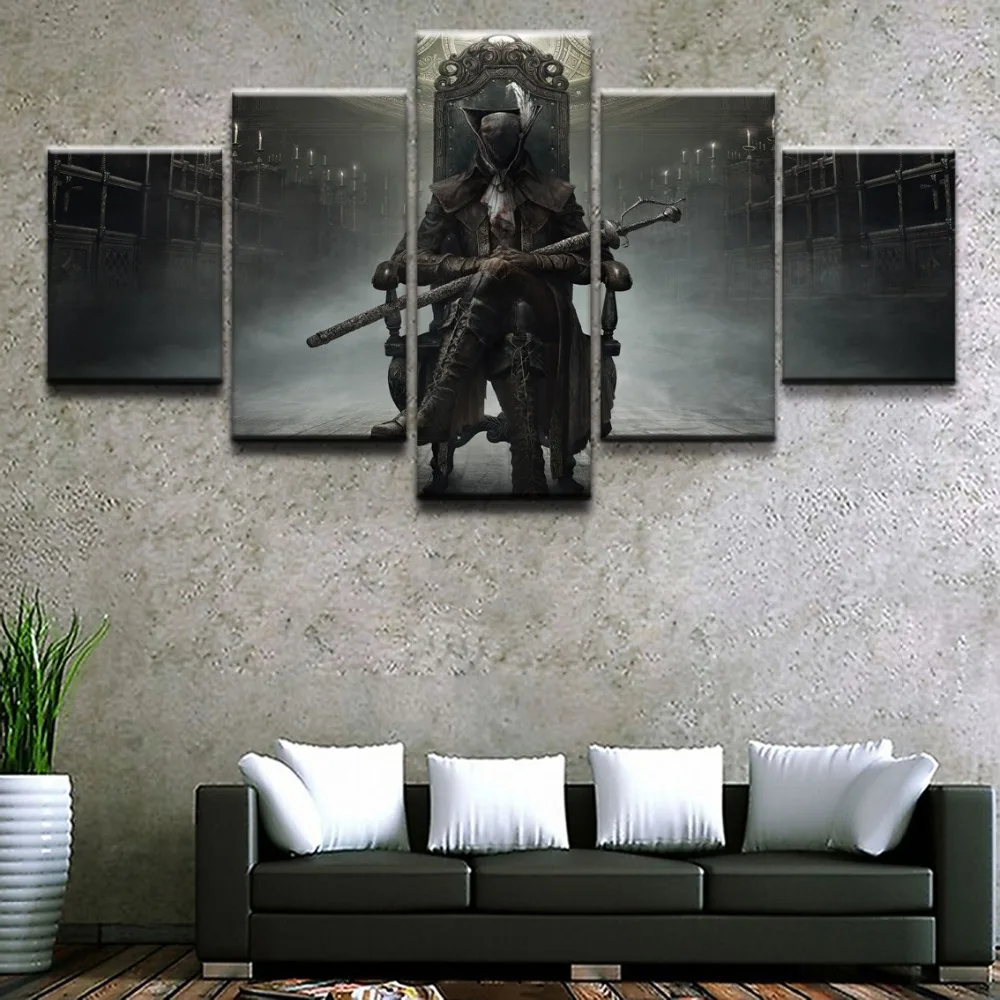 No Framed 5 pieces Game Bloodborne Modern Home Decor Modular Pictures Canvas Paintings Printed Posters Wall Art For Living Room