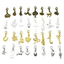 Wholesale 25pcs 4 Color Mixed Alloy Metal Charms Lobster Clasp Pendants Fit Pandora Style Bracelets Necklace DIY Jewelry Making