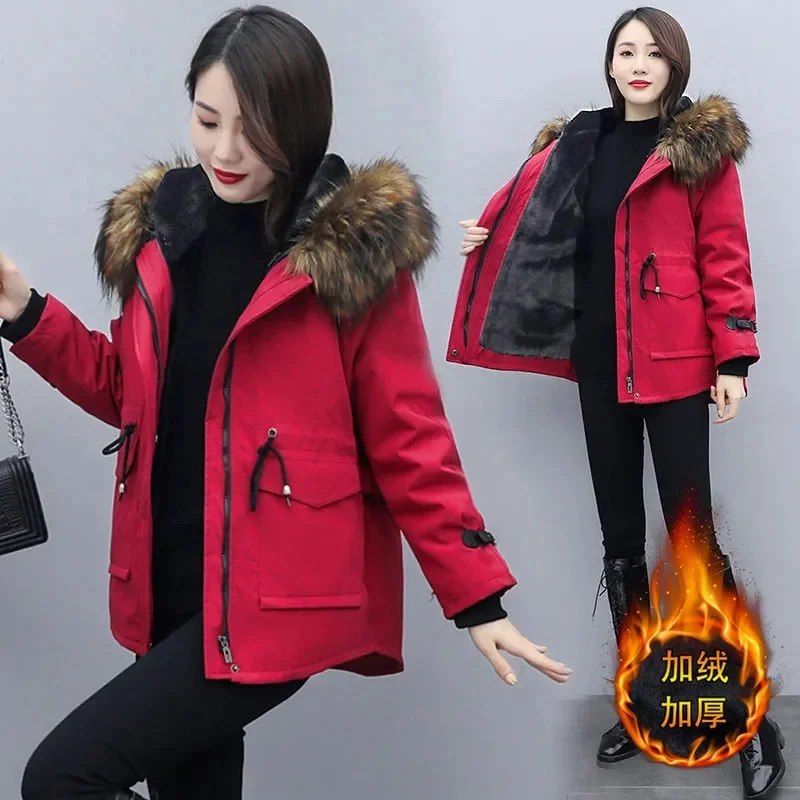 

2023 Autumn And Winter New Cotton-padded Jacket Hooded Women's Loose And Thin Outerwear Plus Velvet Thickened Female Short Coat