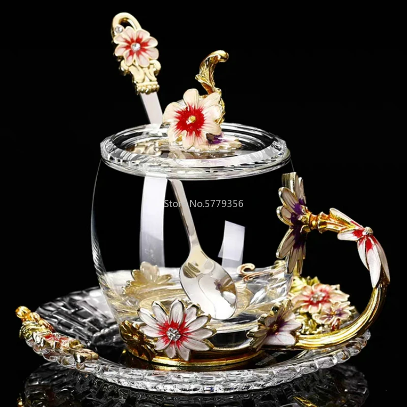 エナメルフラワーカップ,手作り,香り付き,お茶,ミルク,レモンジュース,恋人へのギフト,カップル向け,直送