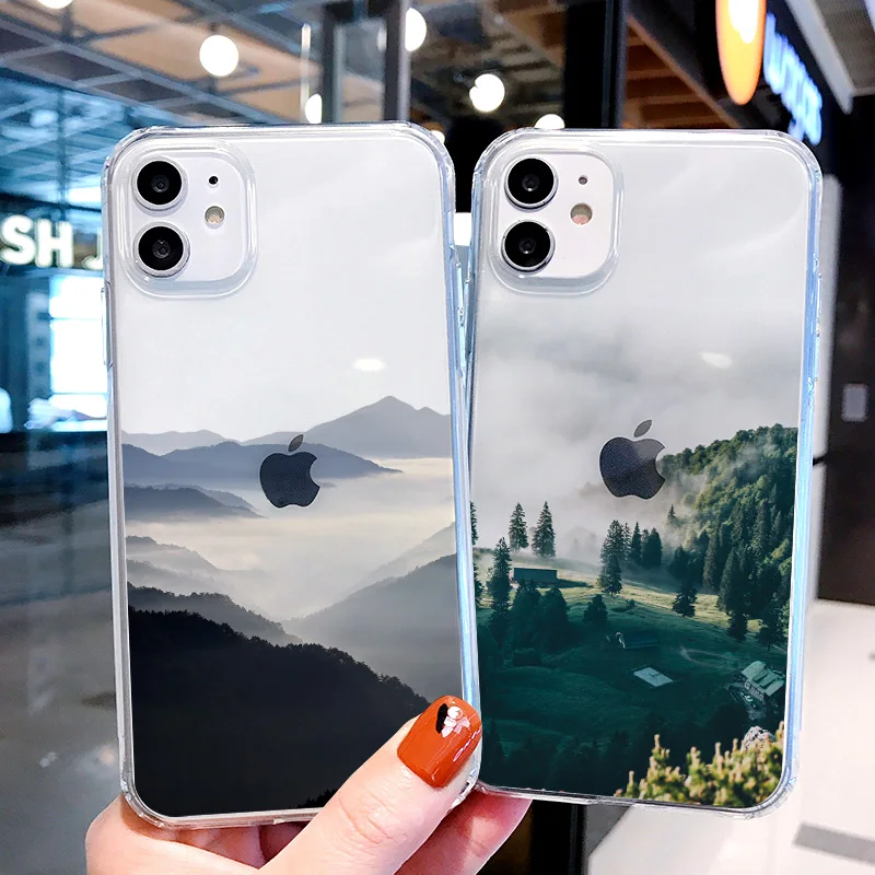 Travel Mountain Forest Cloud Clear Phone Case For iPhone 7 8 Plus 13 12 Mini 11 Pro Max XS Max X XR SE 2020 Transparent Cover