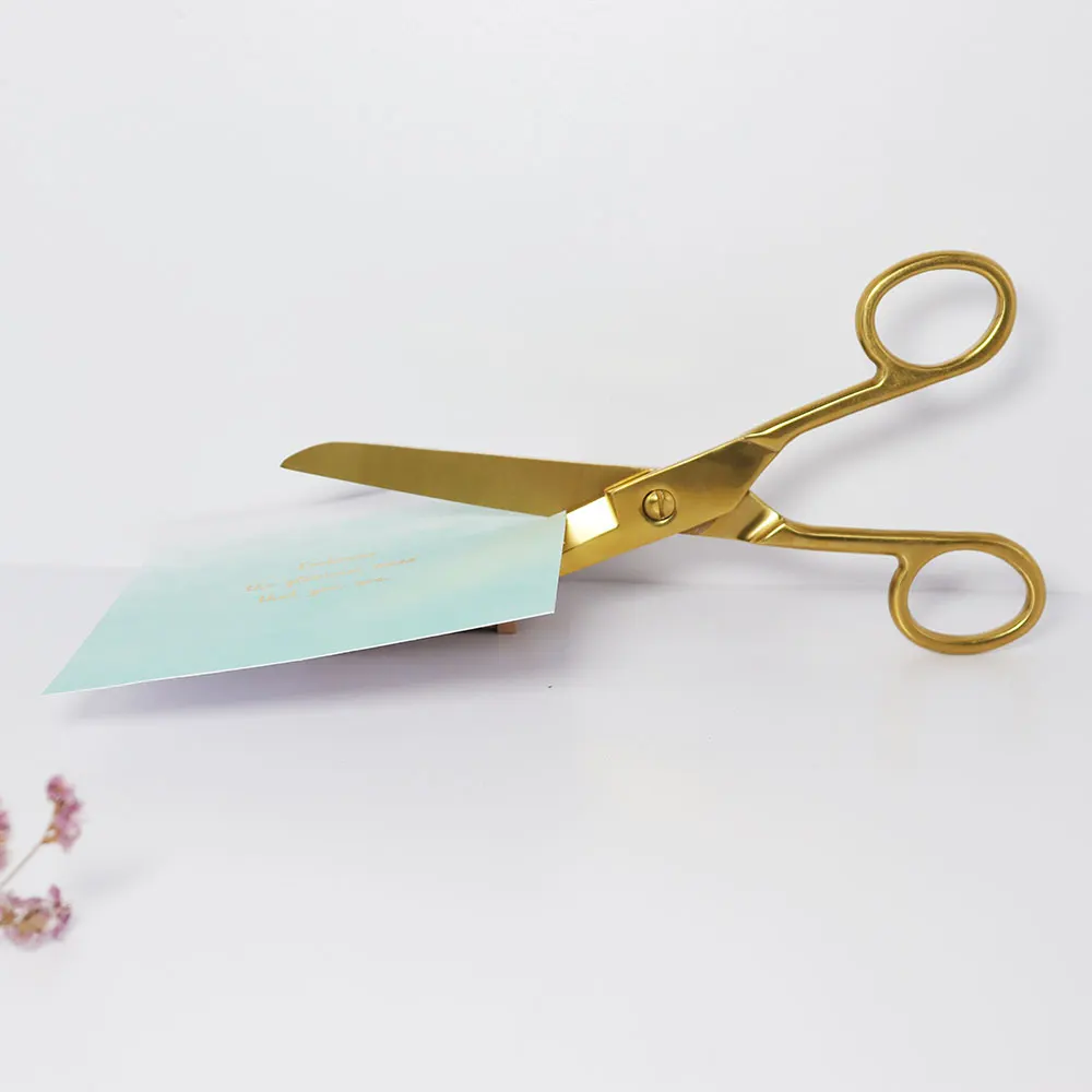 Golden 7-Inch Scissors Full Metal Blade Round Handle Fashionable Atmosphere Practical Office Household Stationery Scissors