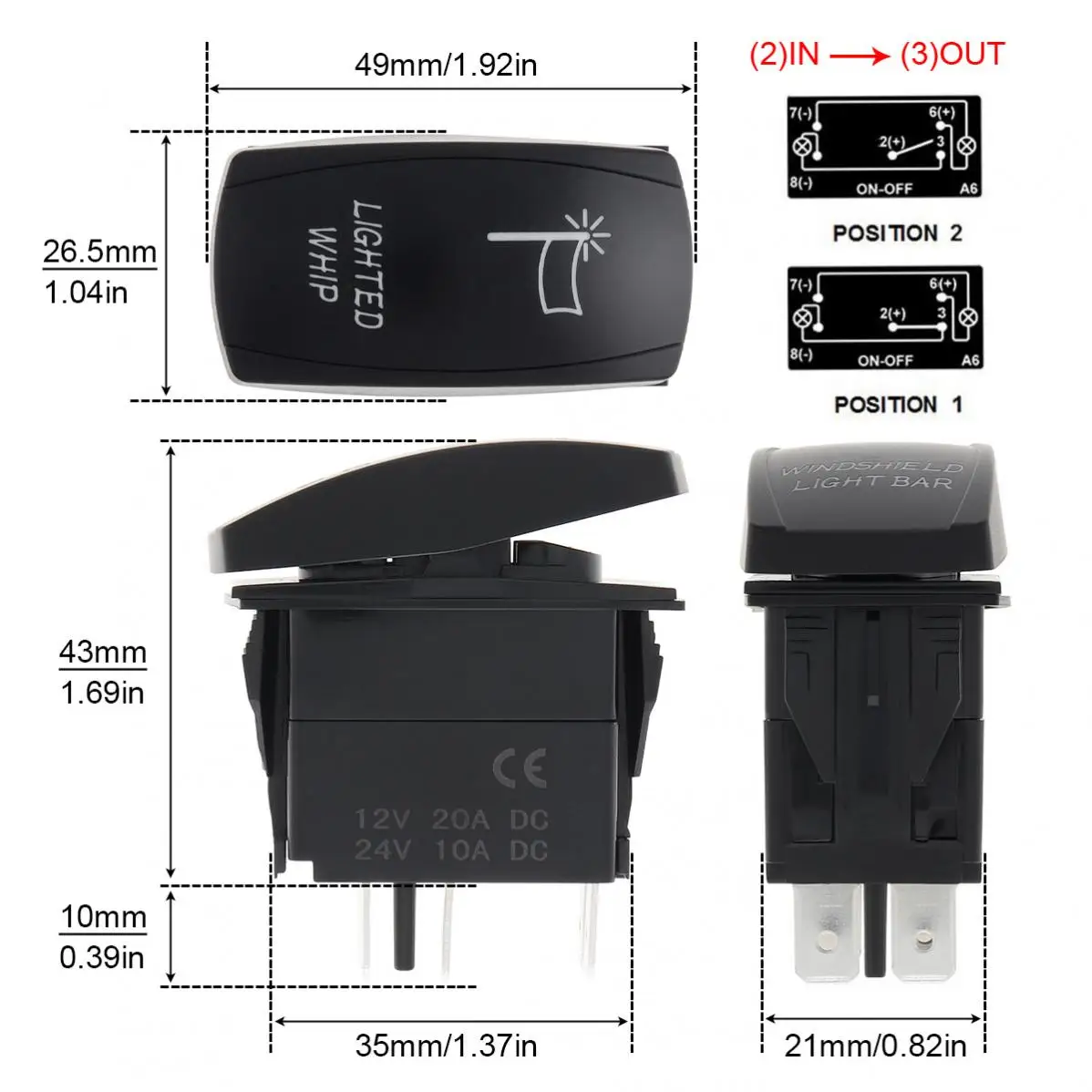 Waterproof 5 Pin 20A 12V 24V Car Boat Rocker Toggle Switch SPST ON-OFF Fit for Marine ATV RV Auto Truck