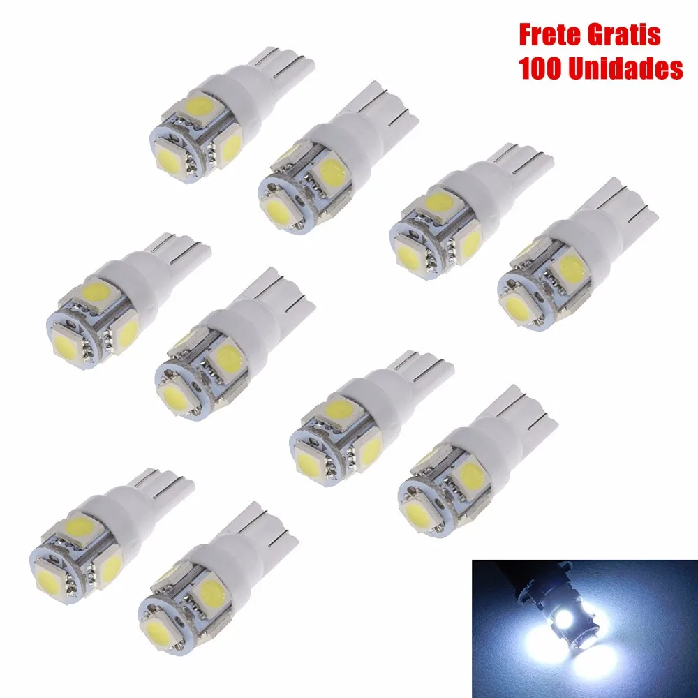 KIT COM 20 UNIDADES Lampadas Pingo T10 W5W 5 Led Branca Pingo Luz W5w 5050 SMD 6000k T10 Xenon 12V